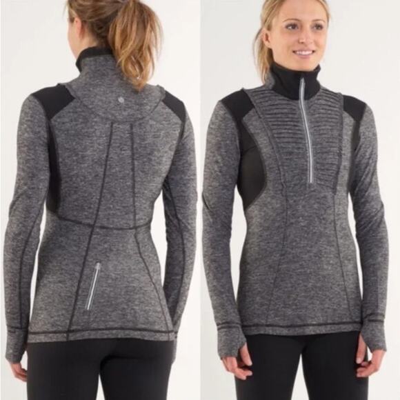 Lululemon Gray Black Quarter Zip Run Your Heart Out Pullover Women's size 2 - Picture 1 of 10